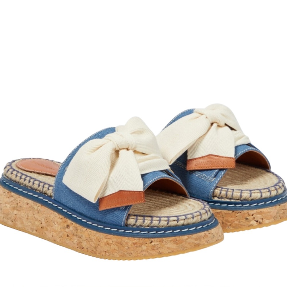 ZIMMERMAN FLATFORM DENIM ESPADRILLES WITH BOW DETAIL SANDALS SIZE EU 39, US 9